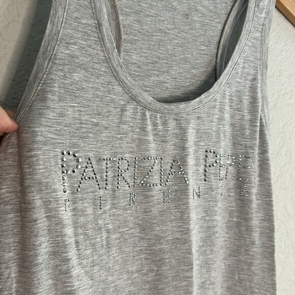 Patrizia Pepe Grey Tank Top Sparkle Logo Studs Graphic Size 1 XS Small Glam - Picture 3 of 8